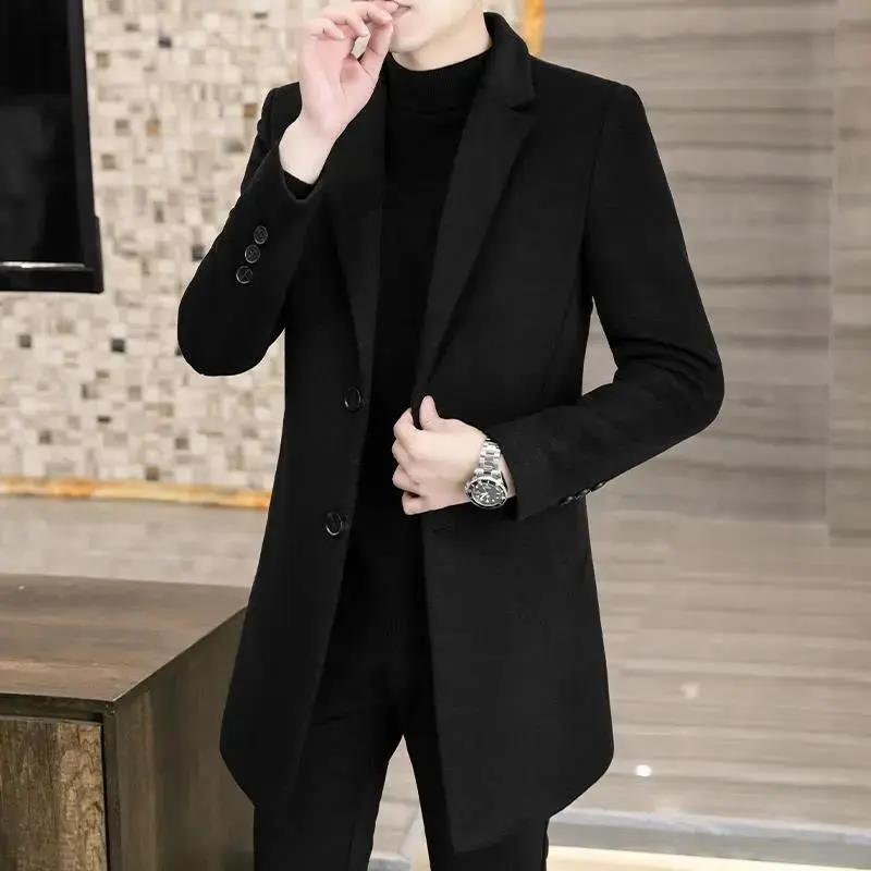 大衣男款冬季高端呢子男外套外穿款冬毛呢中长款风衣新款修身加j
