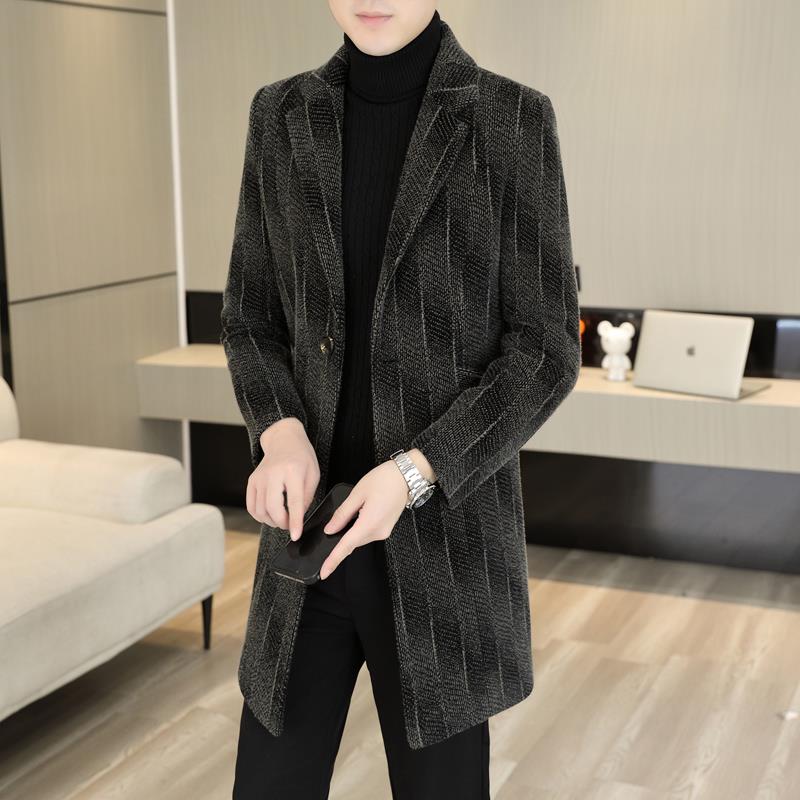 冬季男士大衣2024新款冬加厚毛呢中长款风衣韩版修身呢子外套vd