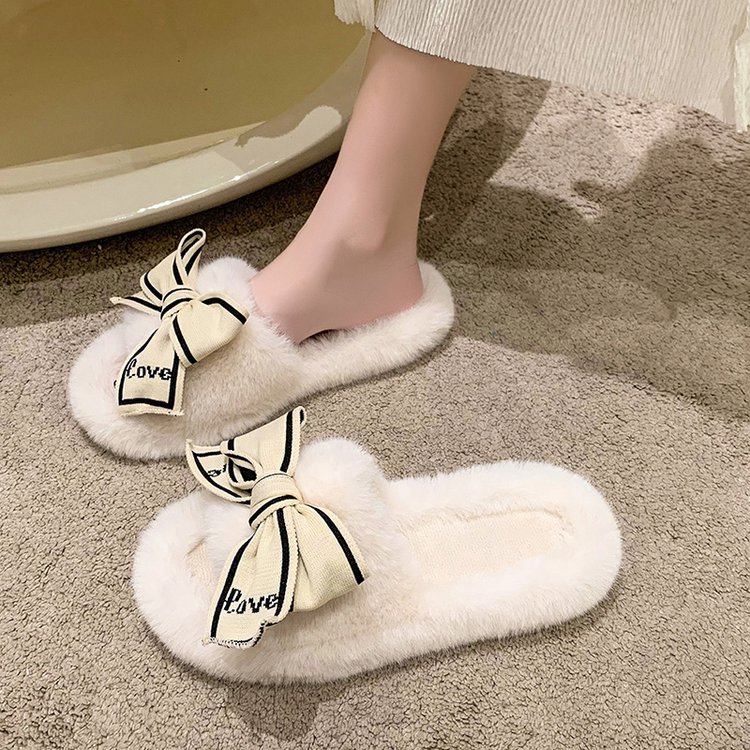 少女心炸裂蝴蝶结棉拖鞋冬新款室内居家毛绒拖鞋网红百搭外穿拖鞋
