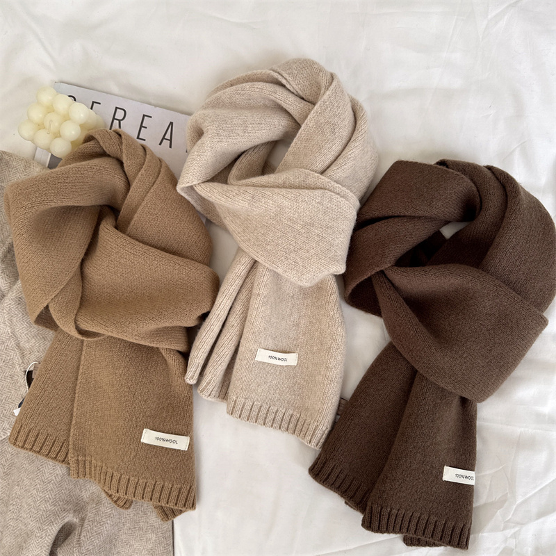 100%澳洲纯羊毛小时尚女冬季2023新款棕色保暖针织百搭女围脖韩版
