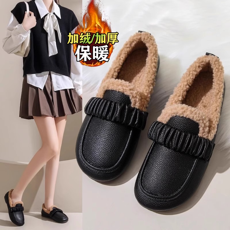 回力加绒豆豆鞋女2023年秋冬季新款一脚蹬软底外穿棉鞋保暖妈妈鞋
