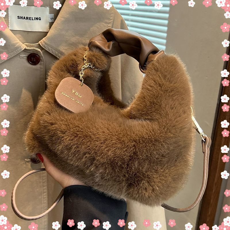 2023新款百搭单肩包时尚春夏小众毛毛包高级感毛绒手提云朵包包女