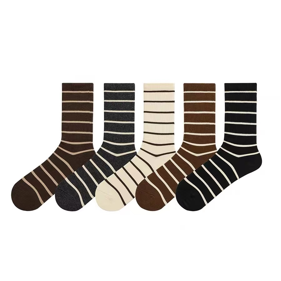 【五双装】港维纳斯秋冬的复古条纹潮袜B328