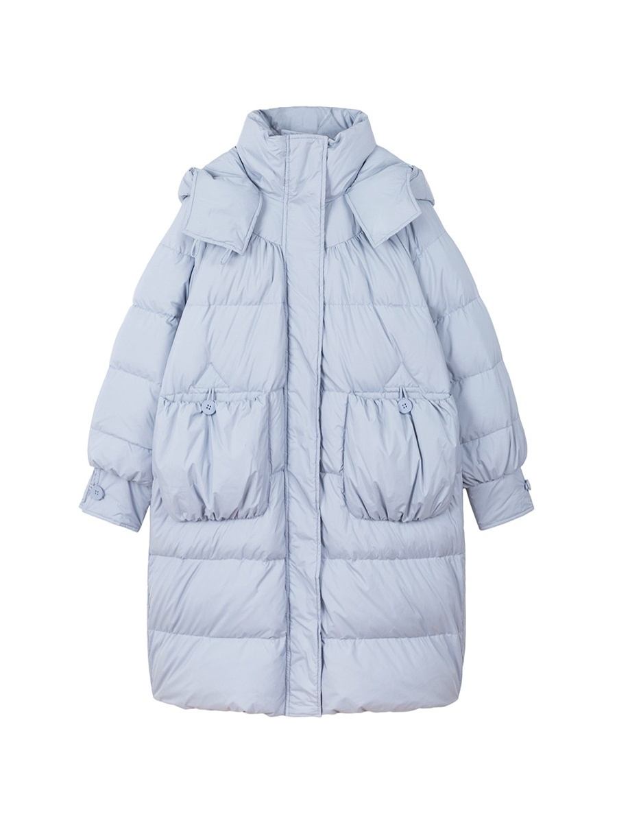 FORNI 时尚休闲连帽收腰中长款保暖羽绒服