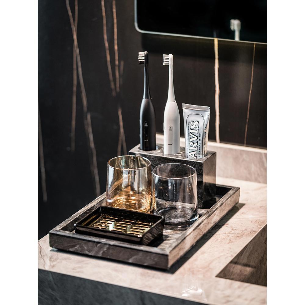 大理石电动牙刷置物架浴室感漱口杯套装洗手间洗漱台牙具收纳卫浴