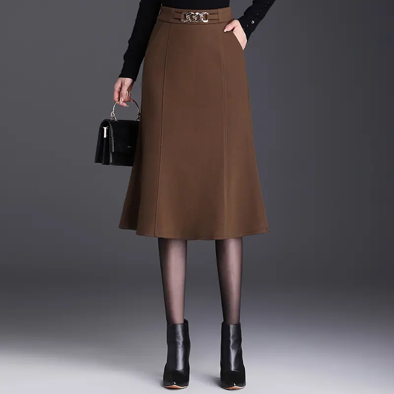 2023新款秋冬毛呢鱼尾半身裙女高腰通勤显瘦包臀裙中长款休闲裙子