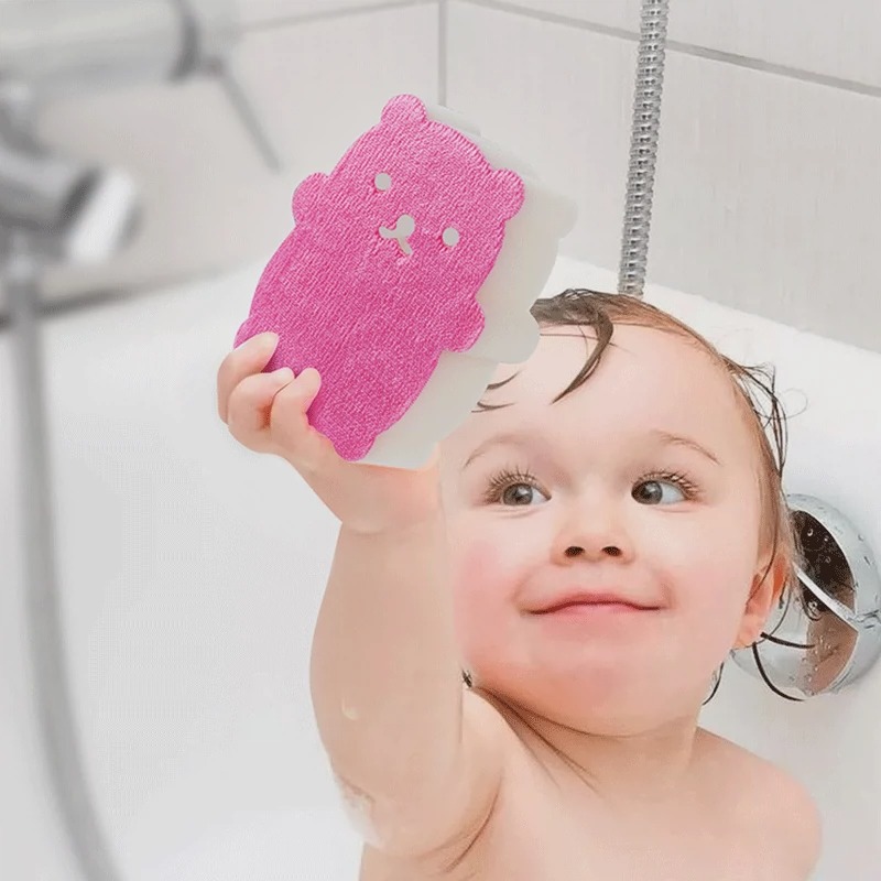 日本进口婴儿洗澡海绵儿童搓澡新生儿宝宝洗澡小熊长柄沐浴刷