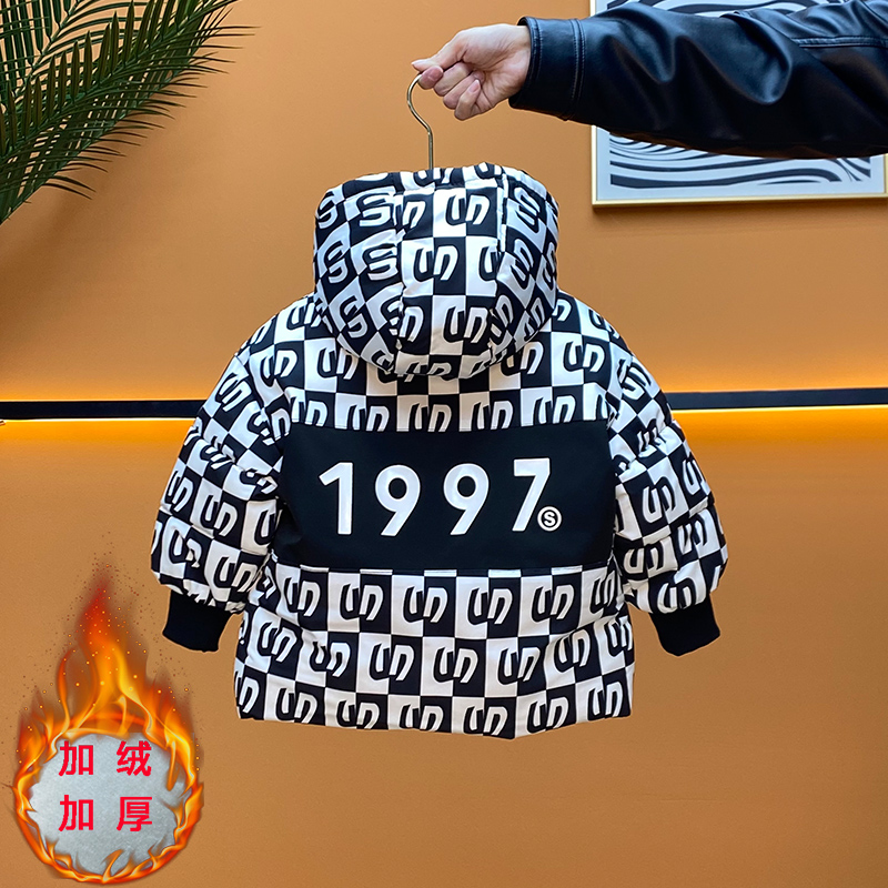 儿童冬装连帽棉袄男童加绒加厚保暖棉服小孩冬季洋气加棉冬款外套
