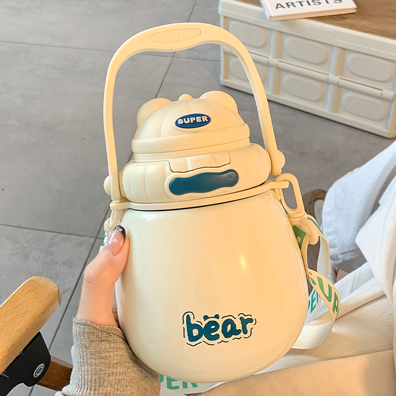 大肚保温杯大肚杯2023新款带吸管茶仓水杯女生高颜值斜挎大容量杯