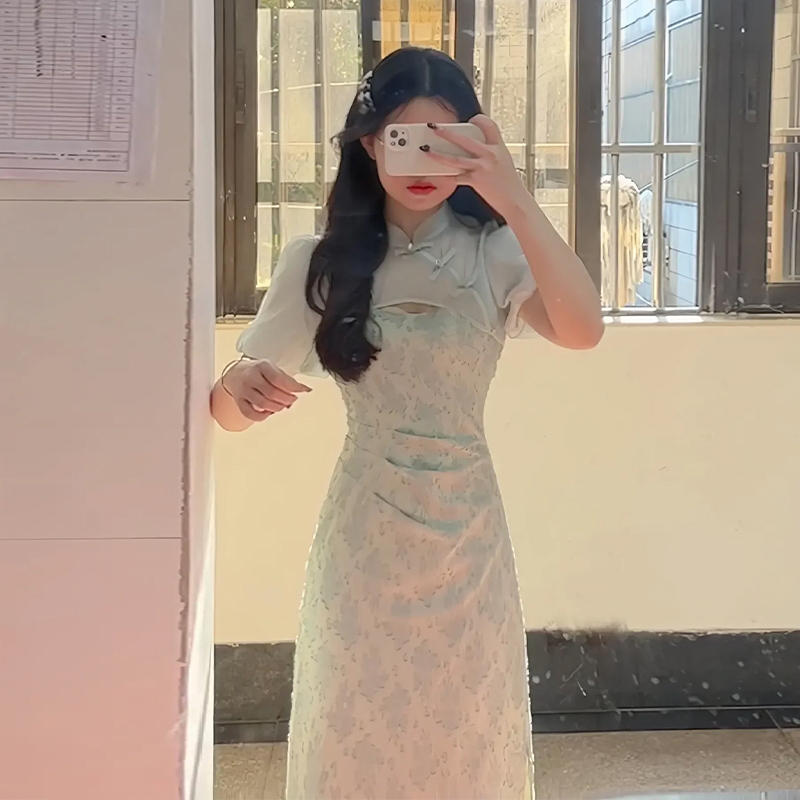 吊带连衣裙子女裙子改良年轻少女气质复古长裙C079