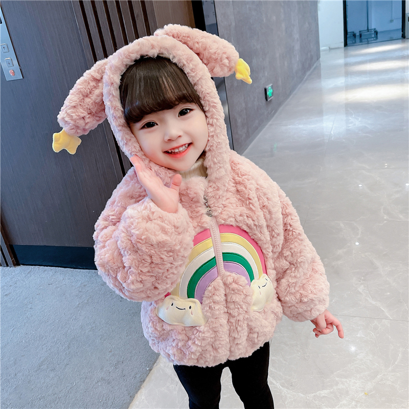 女童外套秋冬款2023新款洋气女宝宝小童羊羔毛加绒儿童装冬装上衣