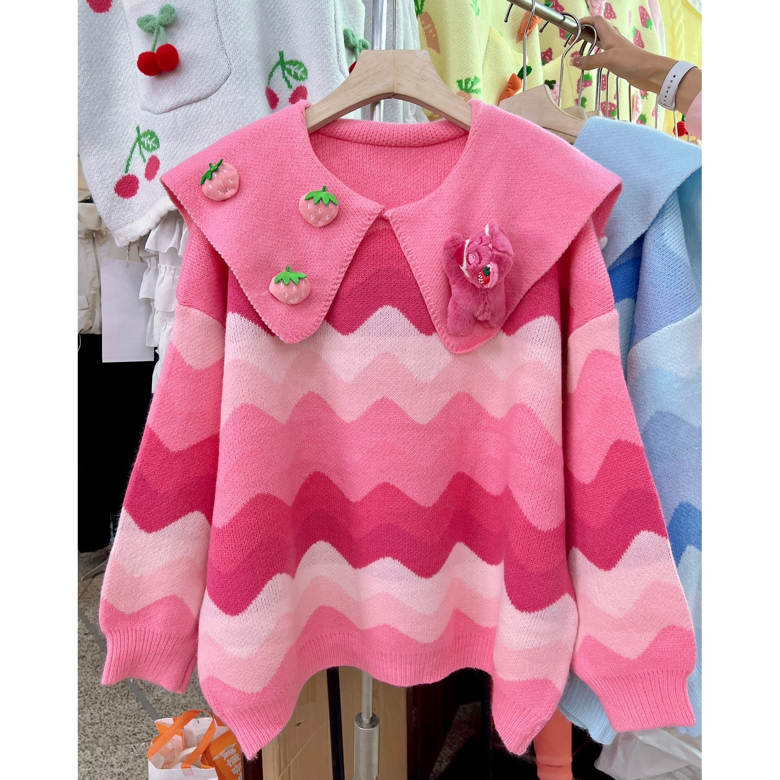 高级感宽松百搭粉色毛衣女2023秋冬新款时尚洋气减龄显瘦针织衫潮