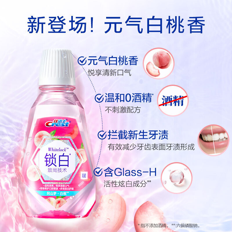 Crest/佳洁士柠檬漱口水持久留香便携清新抑菌瓶装果味温和学生