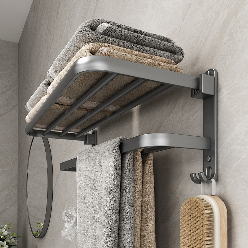 枪灰太空铝毛巾架免打孔卫生间浴室置物架壁挂式洗手间厕所浴巾架