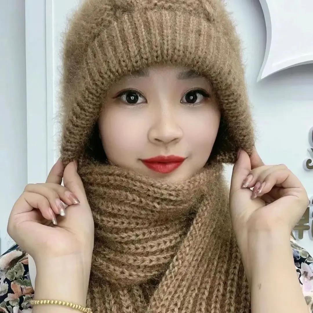 【福利】帽子围巾一体加绒加厚风雪帽秋冬新款毛线针织女保暖妈妈