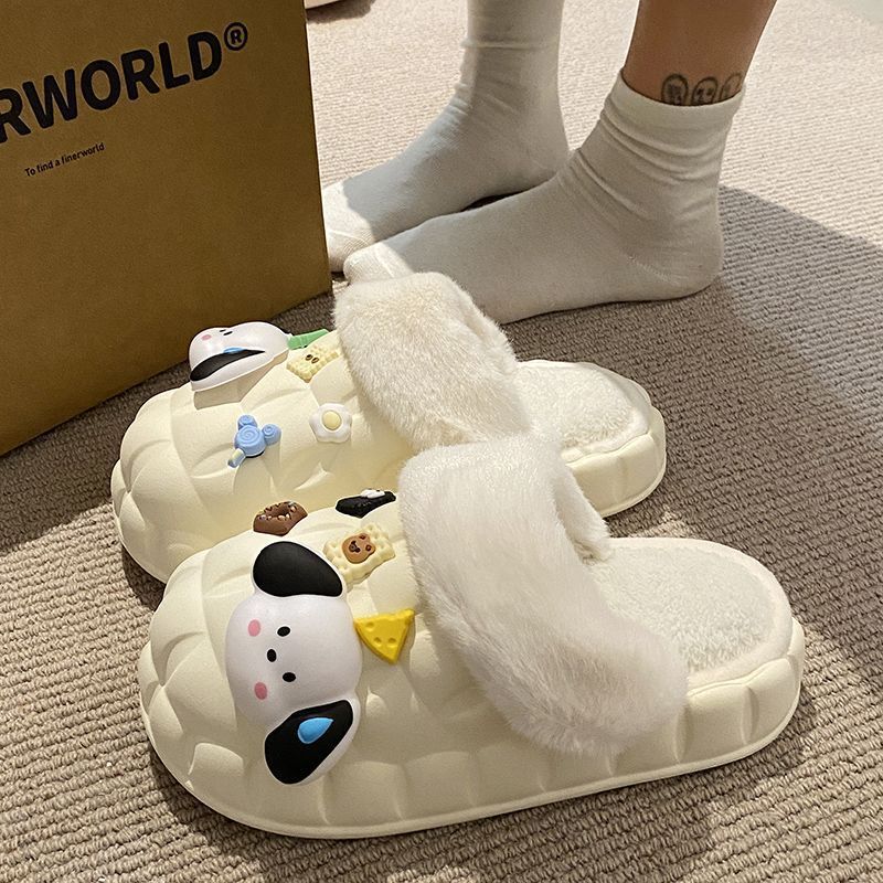 2023秋冬季室内家居保暖可爱毛毛绒高级感拖鞋可外穿防水防滑棉鞋