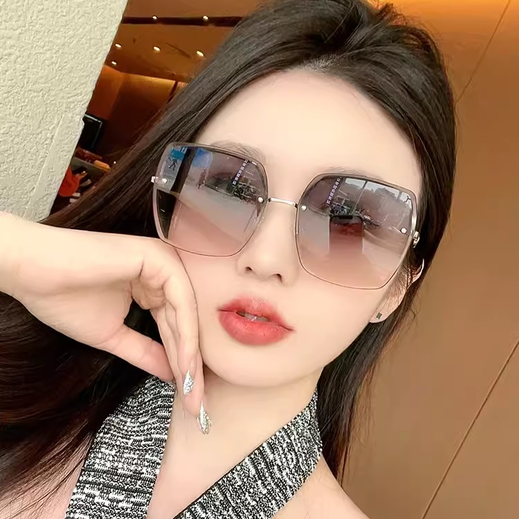 2024新款墨镜女高级感防晒无框切边大脸显瘦太阳镜防紫外线DLL543
