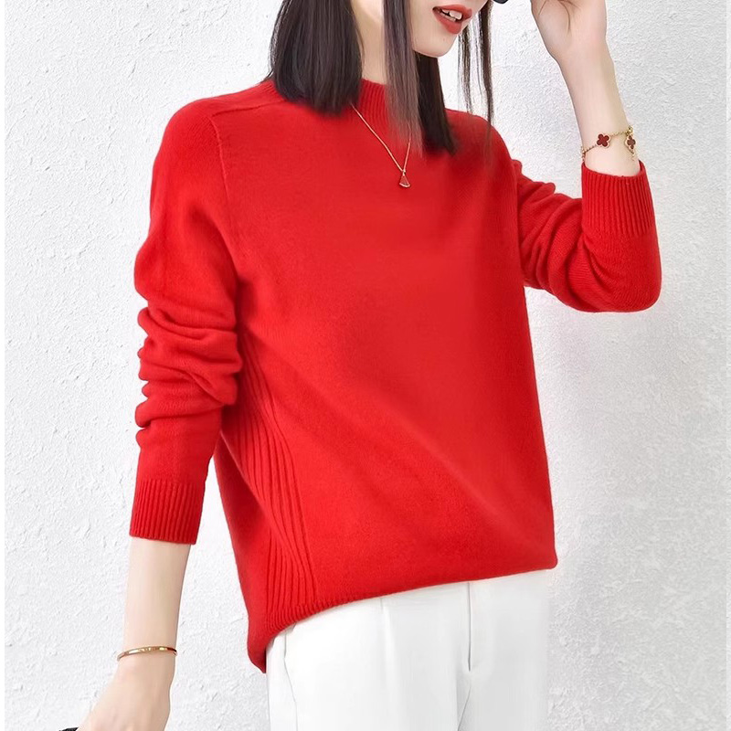 无缝一体长袖 一线成衣 纯羊毛  羊毛衫 半高领套头女士