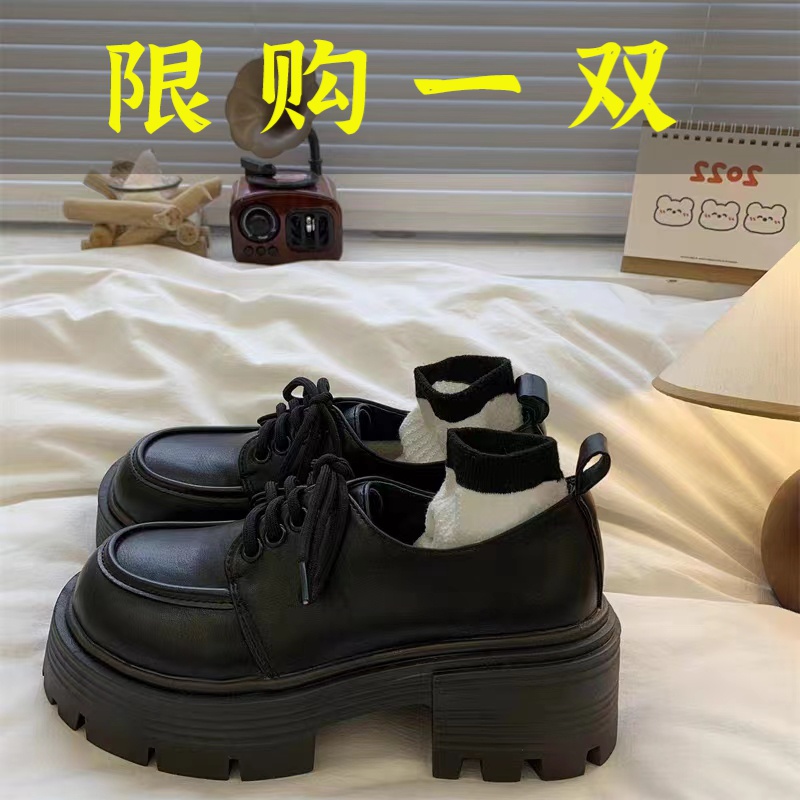 百丽纯爱粗跟增高厚底小皮鞋女2023年春夏季新款英伦风复古百搭