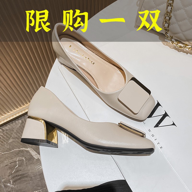 百丽纯爱高跟鞋女2023年新款小香风中跟粗跟时尚单鞋春款百搭气