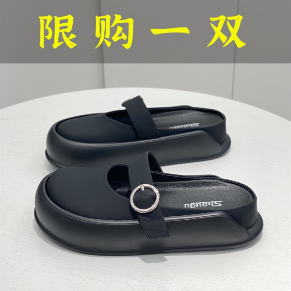 百丽纯爱2023春夏韩版小众个性半拖鞋女外穿懒人拖厚底增高