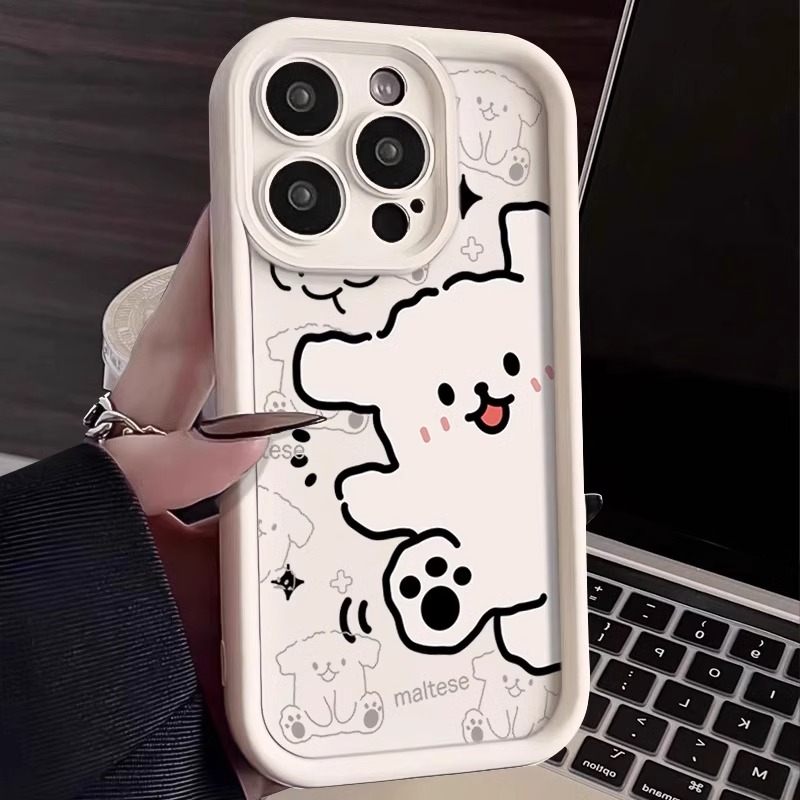可爱白色小狗适用苹果15promax手机壳iPhone14/小众13pro创意软壳