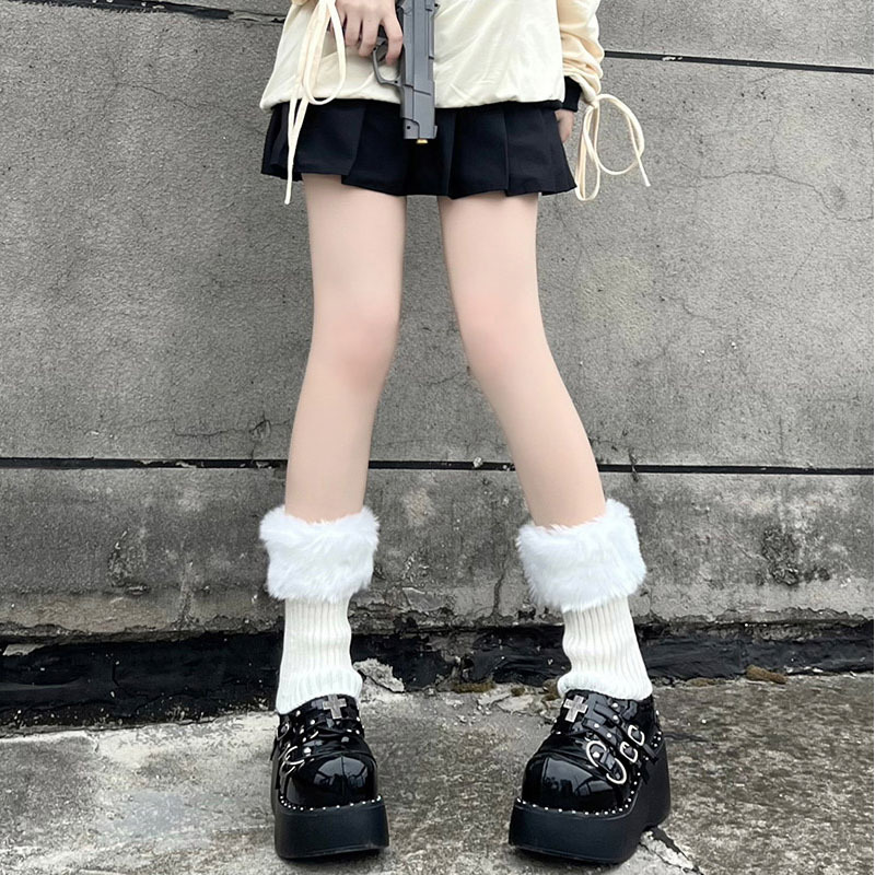 短款毛绒袜套女秋冬保暖针织毛线腿套辣妹可爱百搭lolita高筒靴套