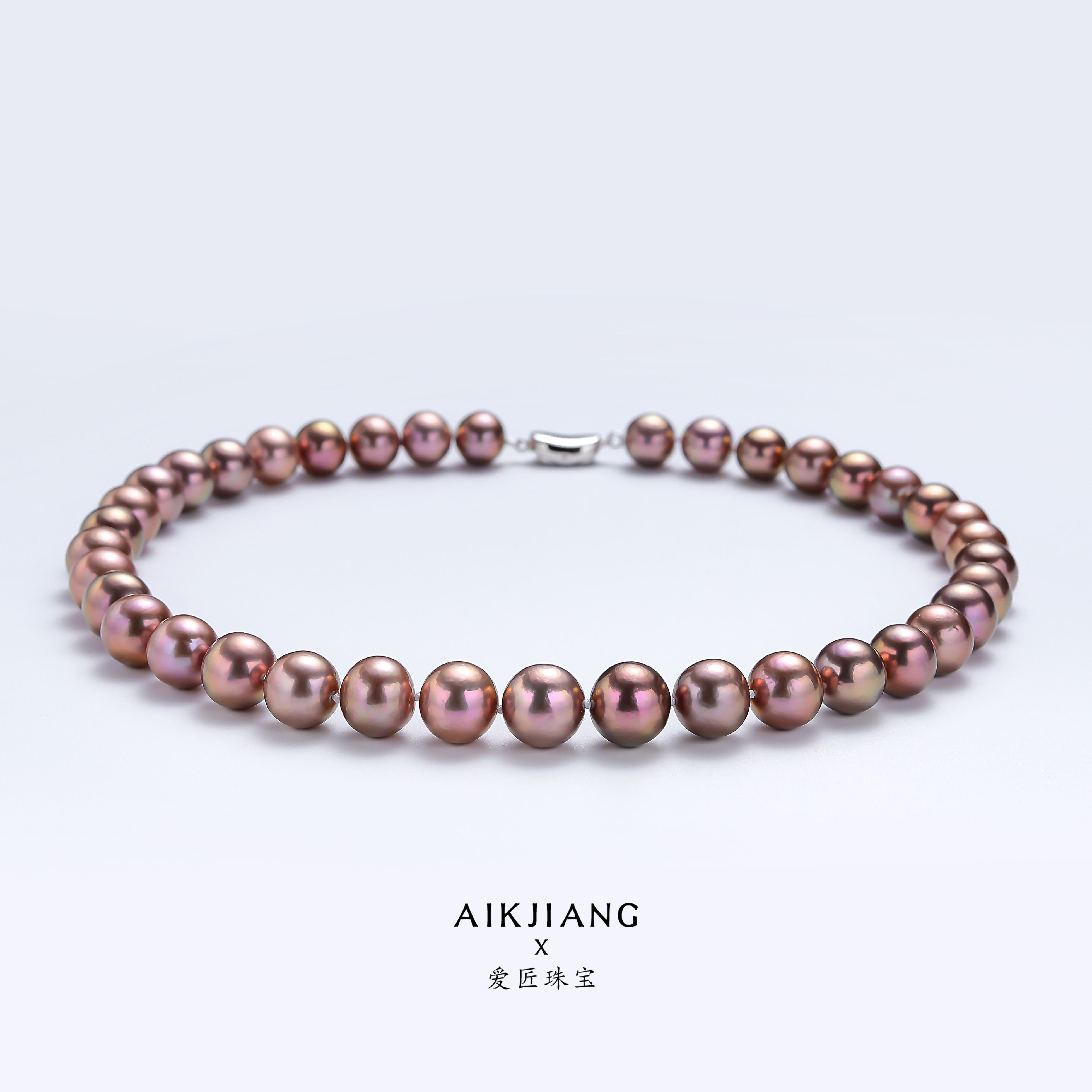 AIKJIANG/爱匠【白总】 火烧云色全珠珍珠项链9-12mm 送珍珠耳钩