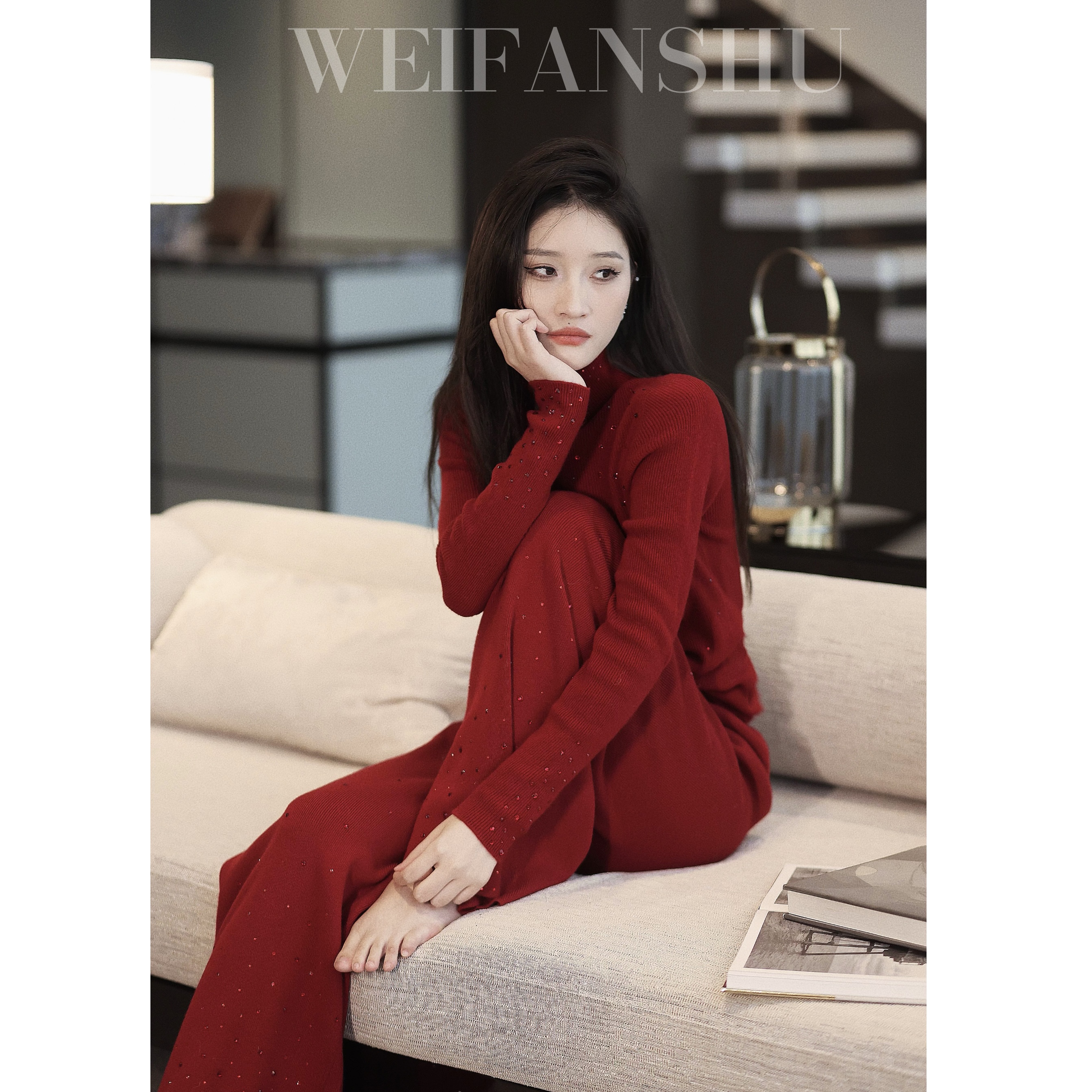 WEIFANSHU/魏凡舒【温暖入冬】羊毛上衣高领亮闪闪毛衣早秋气质秋装