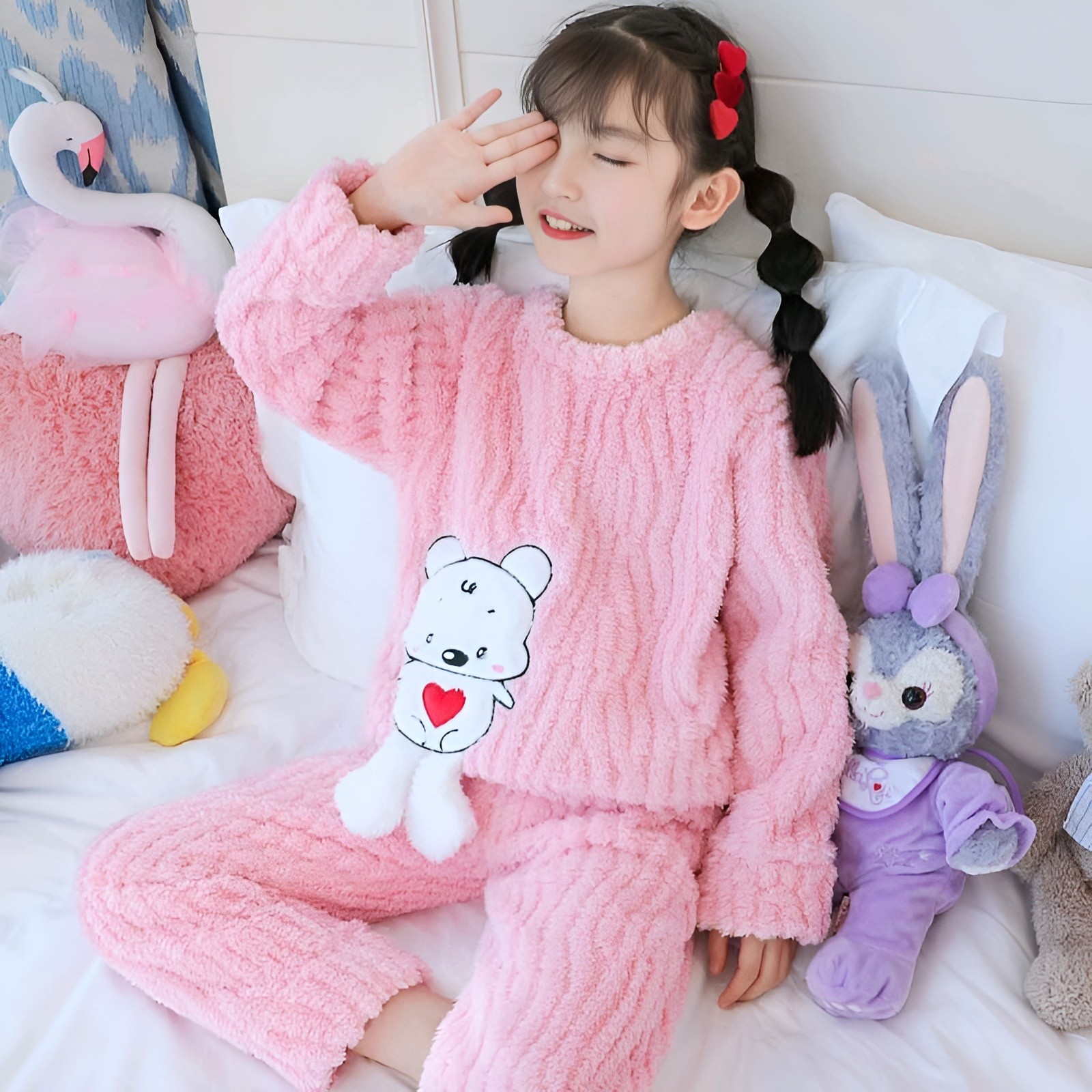 儿童珊瑚绒睡衣女孩冬季加厚款可爱宝宝女童小孩法兰绒家居服套装