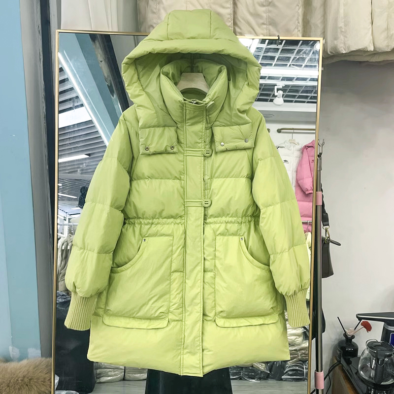 大口袋针织袖 加厚冬季羽绒服女冬季保暖外套连帽韩版收腰休闲