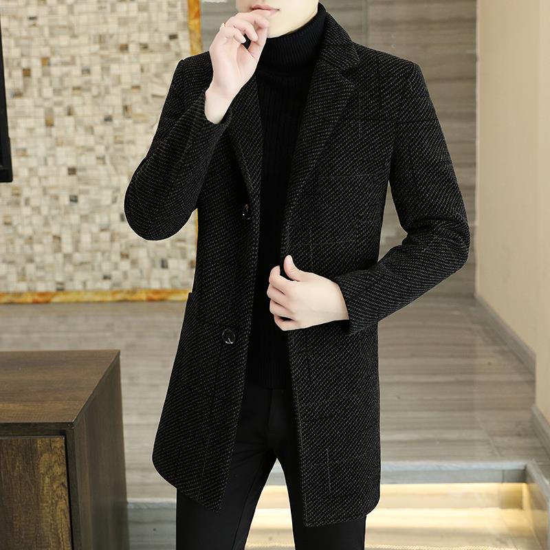 潮牌春季休闲帅气毛呢大衣男韩版潮流高级感修身商务休闲呢子外j