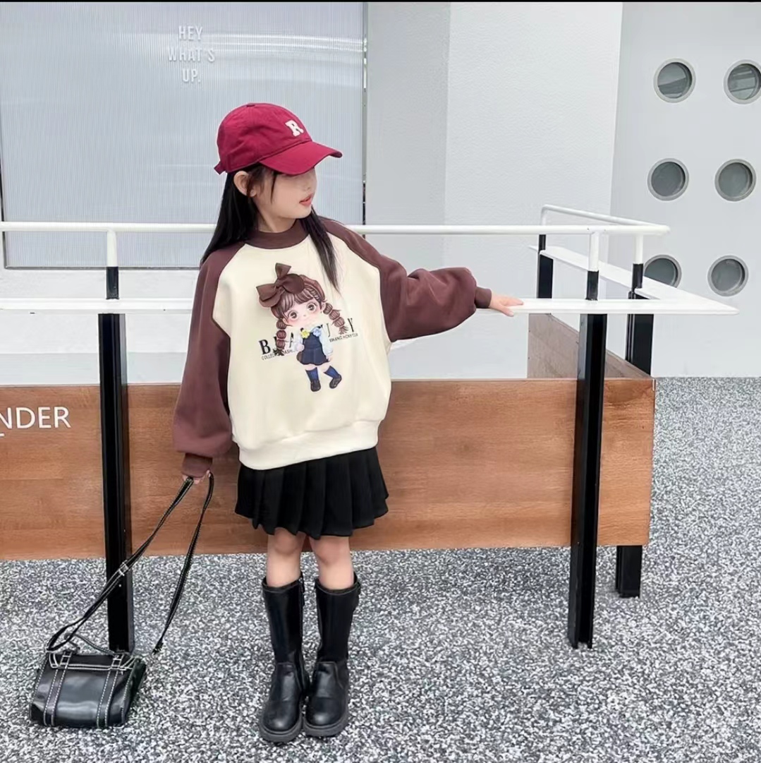 女童加绒卫衣韩版卡通圆领套头卫衣童装百搭网红女小童卫衣洋气