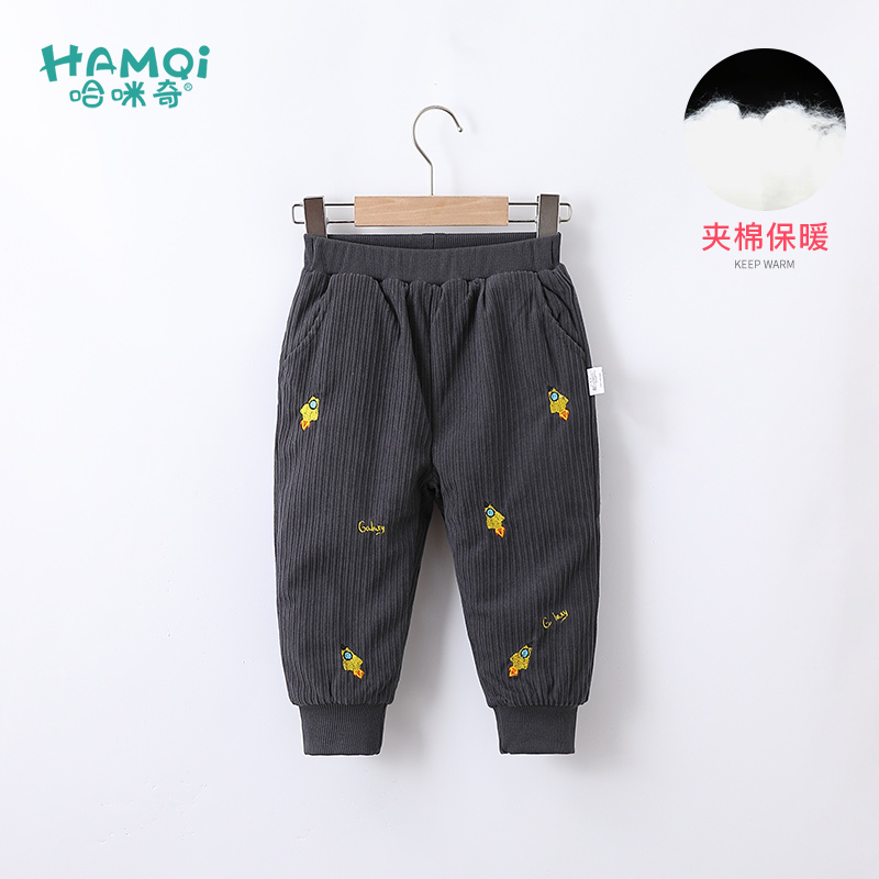 男童加绒裤子秋冬儿童灯芯绒休闲裤小童夹棉加厚休闲裤宝宝靴裤潮