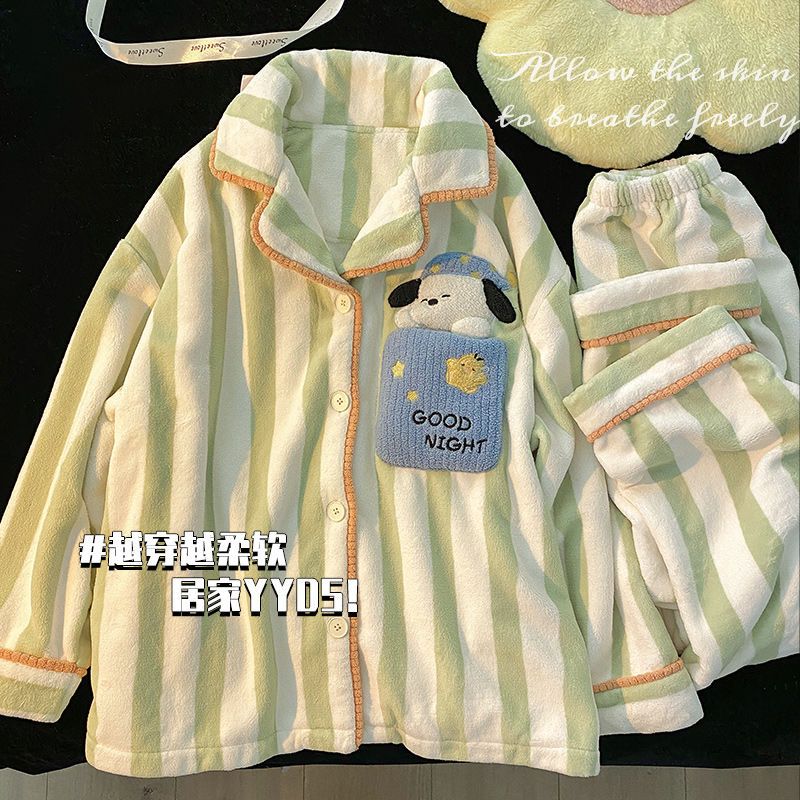睡衣女秋冬季加绒加厚珊瑚绒2023新款长袖冬天学生ins家居服套装