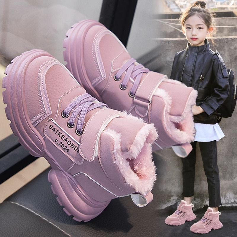 回力瑞儿童雪地靴皮毛一体冬季2023新款女童棉鞋加绒女孩马丁棉靴