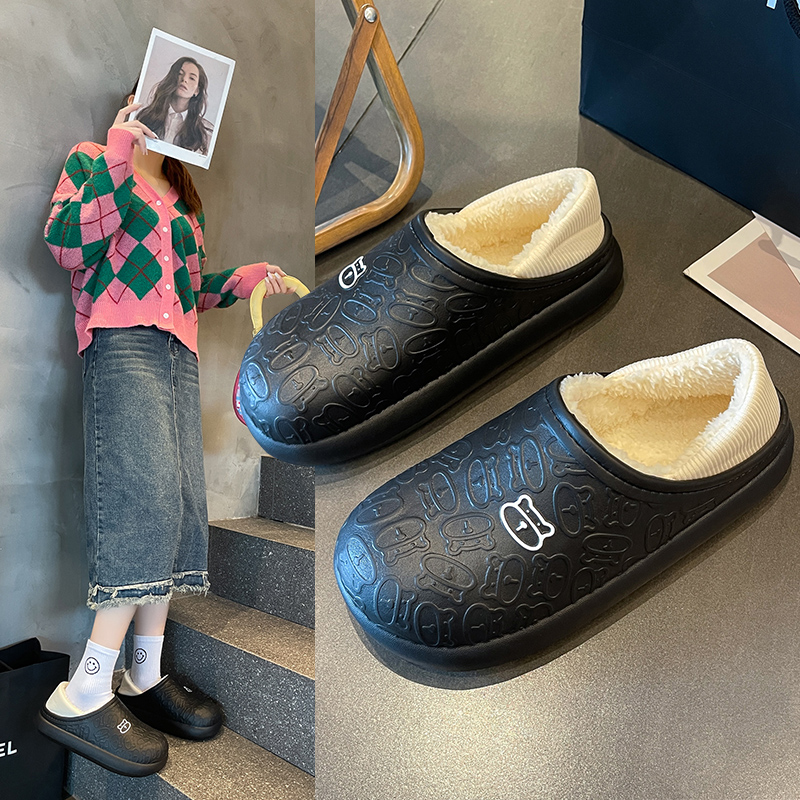防水包跟棉拖鞋女秋冬季2023新款室内家居用防滑踩屎感毛绒月子鞋