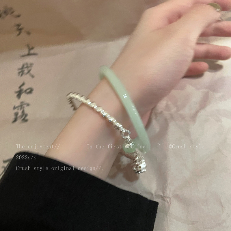 合金玻璃手链 平安流苏双拼手镯古风设计感铃铛手串闺蜜礼物手链