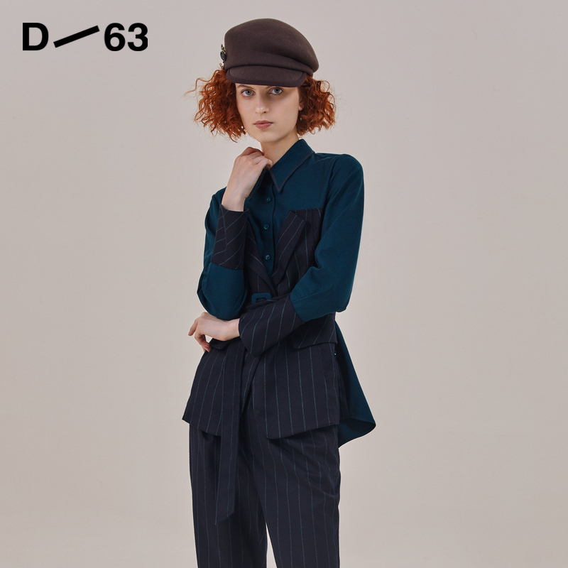 【店播臻选】D/63  时尚通勤条纹拼接西装衬衣秋冬上衣 5X4S25011