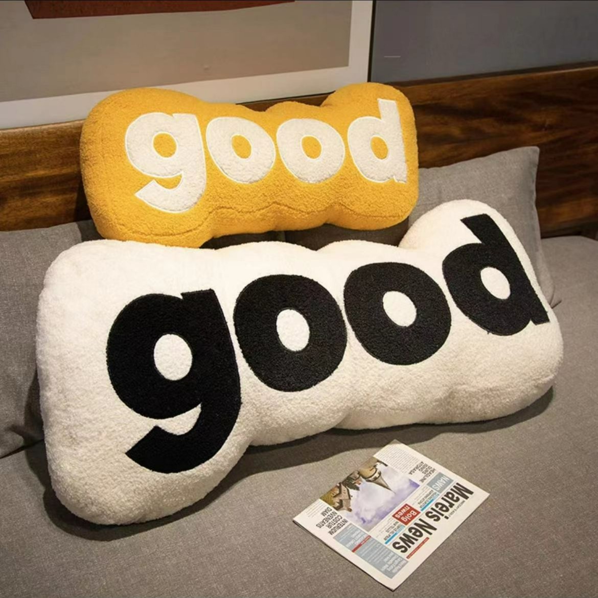 ins风时尚舒适长条字母软靠枕午睡枕good腰靠客厅装饰大靠垫抱枕