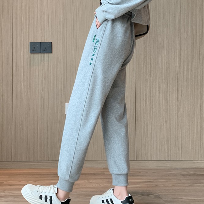 灰色运动裤女秋冬2023新款冬季高腰加绒加厚束脚休闲卫裤哈伦裤子