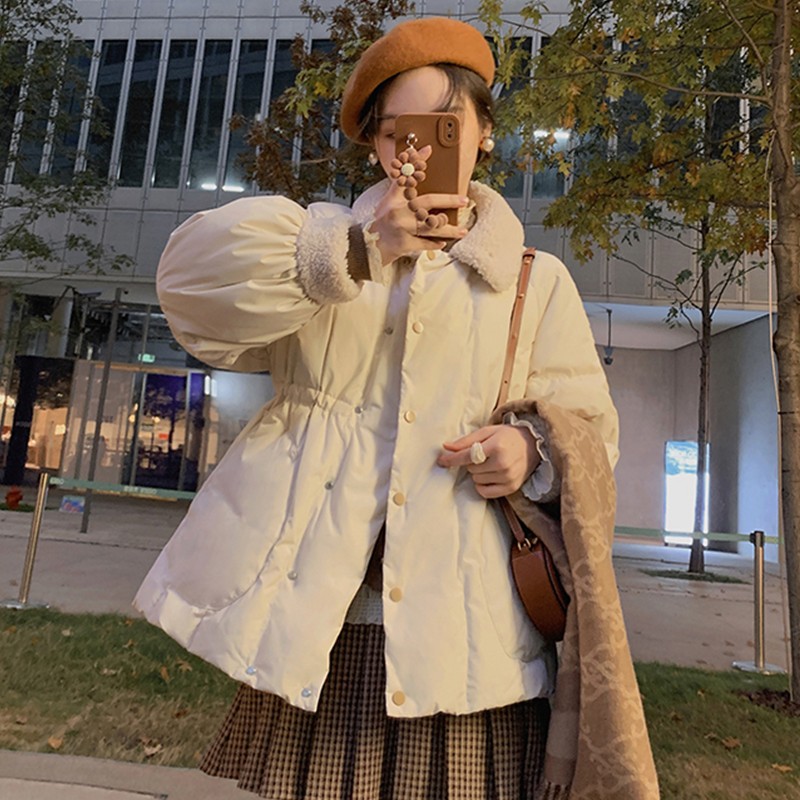 2023新款冬季羽绒服女短款韩版小个子收腰显瘦羊羔毛领ins外套