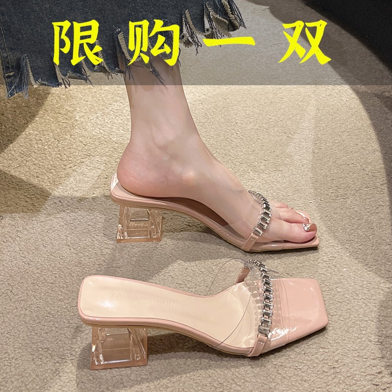 红蜻蜓牌搭小裙子的凉鞋拖女夏外穿2023年夏季新款仙女风粗跟水