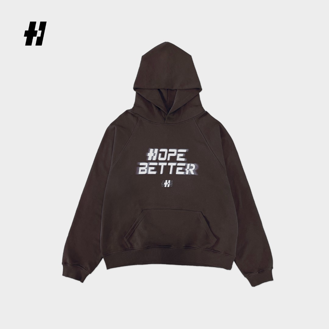 HOPEBETTER 春秋冬美拉德系立体字母棕色潮流毛圈帽衫卫衣成人款