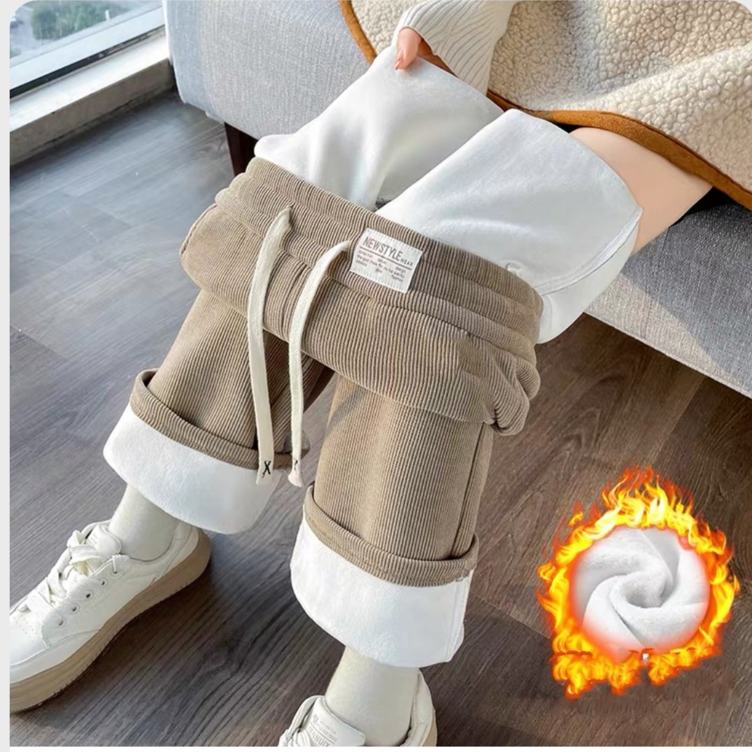 【加绒 加厚】欧棉绒秋冬阔腿裤子女高腰直筒新款休闲拖地裤显瘦