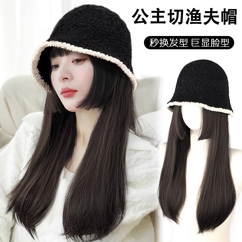 帽子假发一体时尚女网红渔夫帽公主切仿真发2023新款假发帽全头套