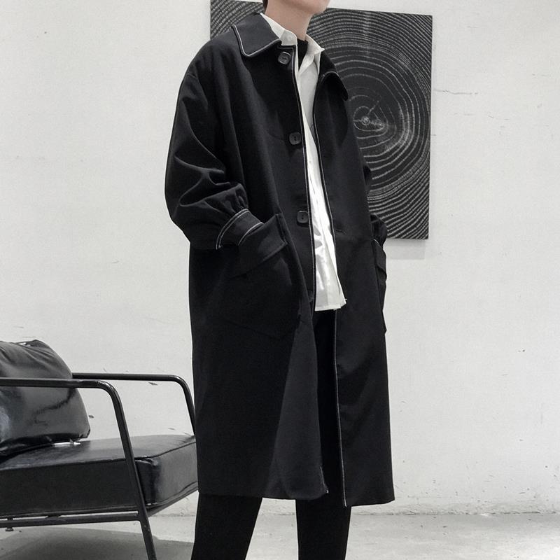 风衣男士春秋季2023新款潮流潮牌中长款外套韩版过膝宽松翻领秋装