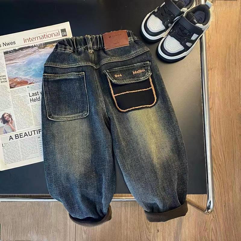 儿童加绒牛仔裤一体绒儿童秋冬款加厚中大童时尚宽松保暖裤子