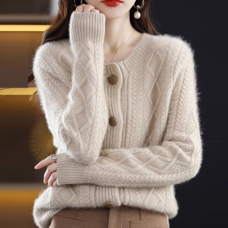 【断码羊毛】羊绒开衫女100%纯羊绒2023秋冬外套圆领羊毛针织衫毛衣