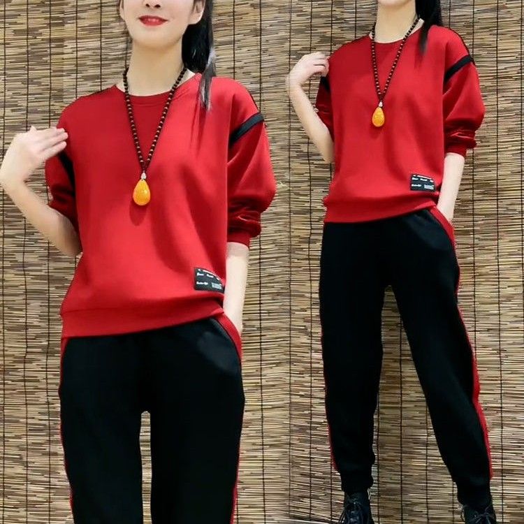高含棉时尚运动服套装女2023春秋新款宽松时髦减龄两件套潮